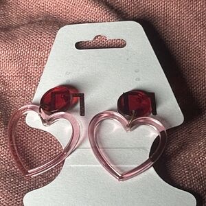 Pink and red hearts earring